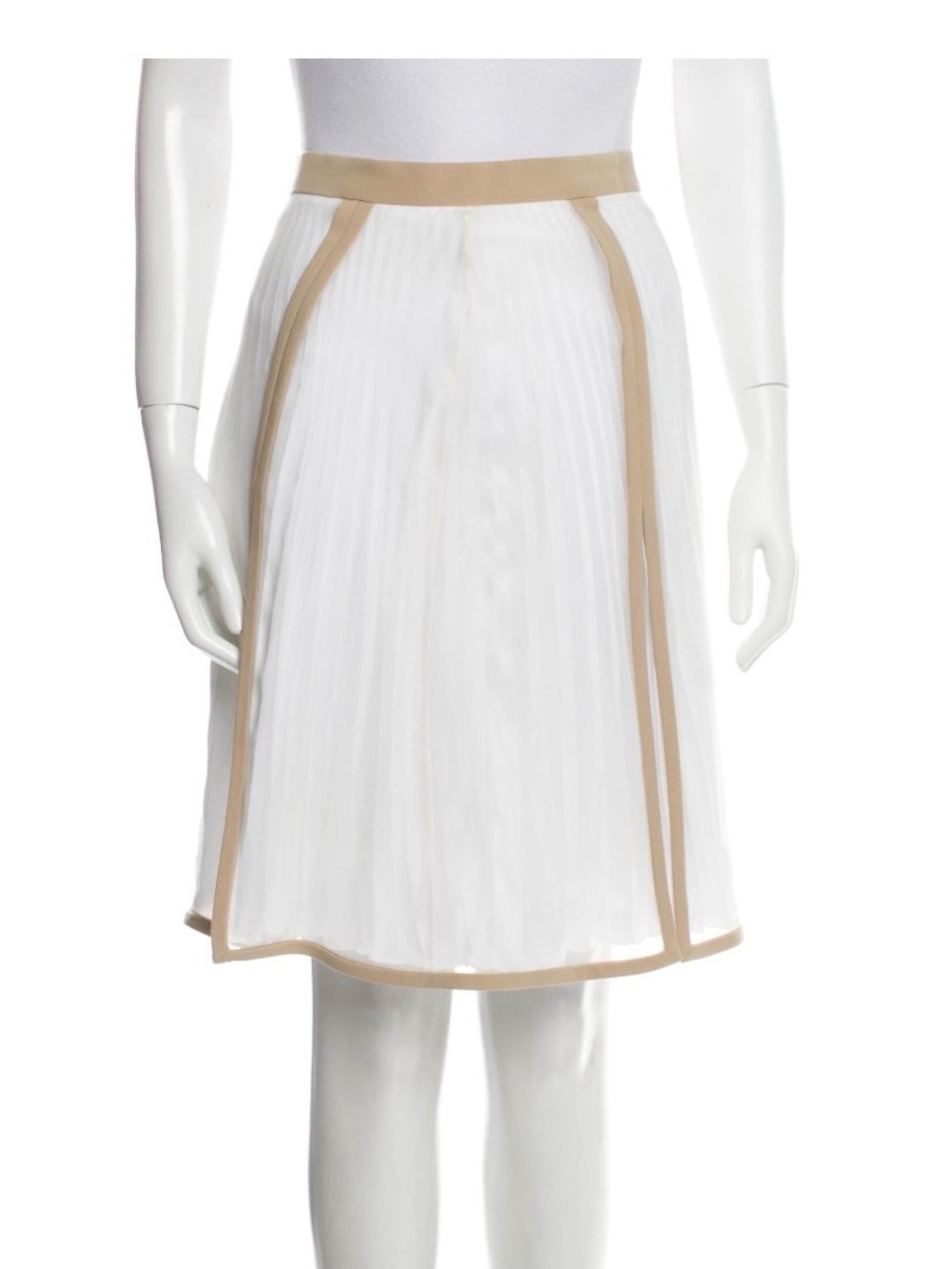 Burberry White A-Line Skirt with Tan Trim